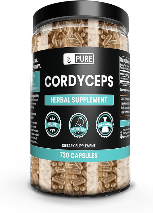 PURE ORIGINAL INGREDIENTS Cordyceps (730 Capsules) No Magnesium Or Rice Fillers, Always Pure, Lab Verified