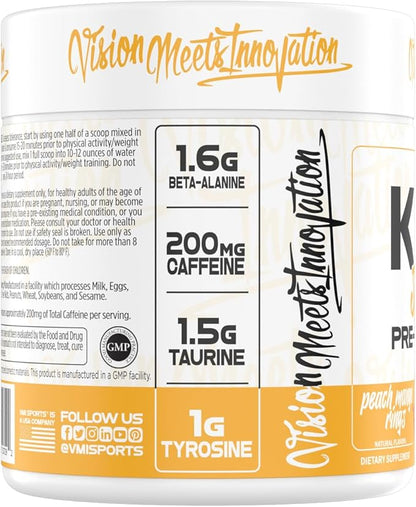 K-XR Sport Pre-Workout Powder | Energy – Performance – Focus and Pumps | Maximum Absorption Formula | Great Taste for Men & Women | 30 Servings (30 Servings, Peach Mango Rings)