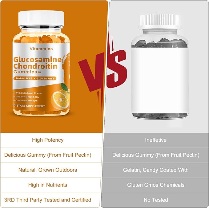 Glucosamine Chondroitin Gummies with MSM & Elderberry Extra Strength - Joint Support, Antioxidant Immune Support Supplement for Adults, Men & Women Minerals, coenzyme Q10, DHA - 60 Orange Gummies