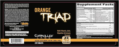 CONTROLLED LABS Orange Triad Daily Multivitamin, Iron Free Sports Supplement for Workout, Digestion, Immune, and Joints, 45 serv - Tablets