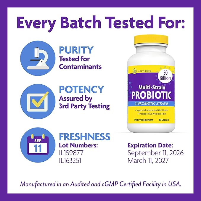 InnovixLabs Multi Strain Probiotics for Women & Men - Probiotic Supplement - 50 Billion CFU - Gut Health, Immune Support, Digestion, Lactobacillus Acidophilus, Prebiotics and Probiotics, 60 Capsules
