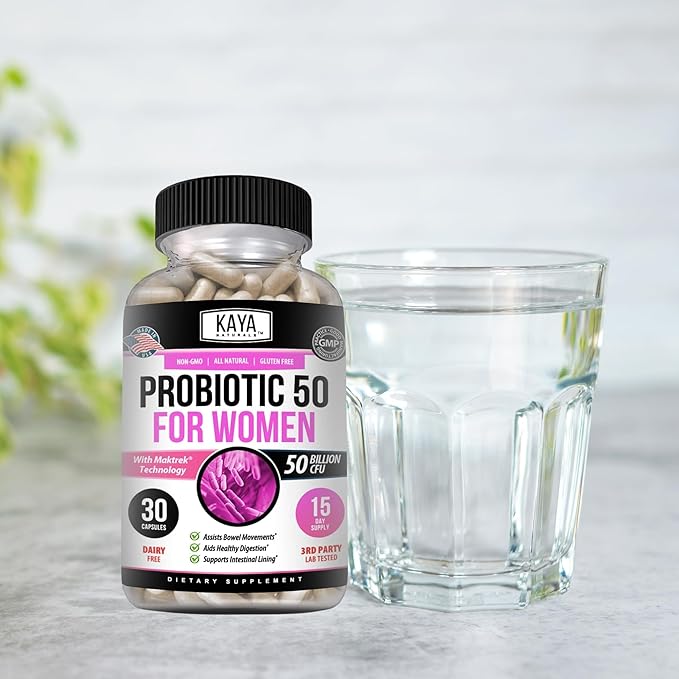 Kaya Naturals Probiotic 50 Billion CFU - Probiotics for Women, Probiotics for Men and Adults, Natural - Gut Health & Immune Support Supplement - Provides Digestive Support - 30 Vegetable Capsules