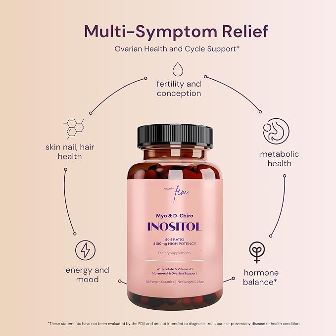 Myo-Inositol & D-Chiro Inositol Supplement for Women 4100mg (40:1 Ratio) – 9-in-1 Hormonal & Metabolic Support with Folate, Vitamin B6, B12, D3, Zinc & Chromium