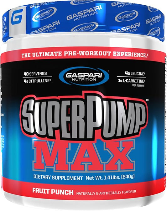 Gaspari Nutrition - SuperPump MAX - The Ultimate Pre Workout Powder, Sustained Energy Preworkout, Nitric Oxide Booster, Muscle Growth, Recovery & Replenishes Electrolytes - 40 Serving (Fruit Punch)