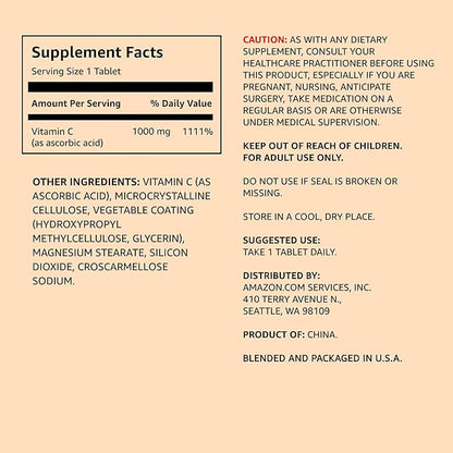 Amazon Elements Vitamin C 1000mg, Supports Healthy Immune System, Vegan, 300 Tablets, 10 month supply