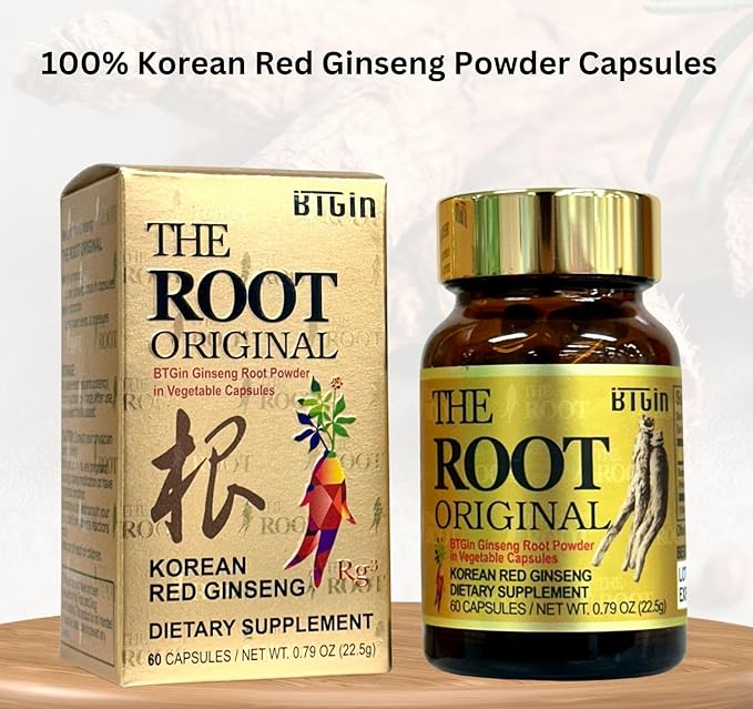 Korean Red Ginseng Capsules, Natural Energy Supplements The Root Original Enriched with Pure Ginsenosides Rg3 Premium Ginseng Supplement