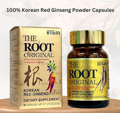 Korean Red Ginseng Capsules, Natural Energy Supplements The Root Original Enriched with Pure Ginsenosides Rg3 Premium Ginseng Supplement