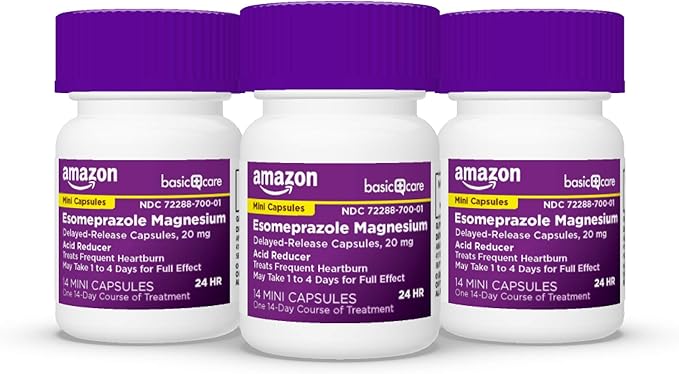 Amazon Basic Care Esomeprazole Magnesium Delayed-Release Mini Capsules, 20 mg, Acid Reducer, 24 Hour Heartburn Medicine, 42 Count