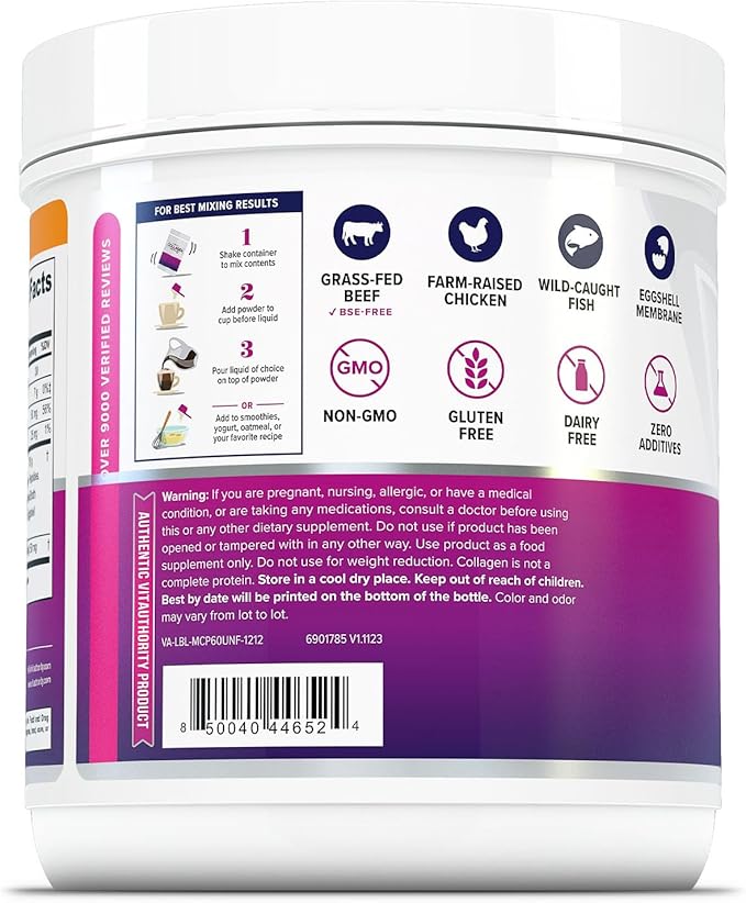 Multi Collagen Peptides Powder for Women - Hydrolyzed Unflavored Collagen Powder for Women with Types I II III V & X Plus Vitamin C & Hyaluronic Acid for Beautiful Hair Skin and Nails - 60 Servings