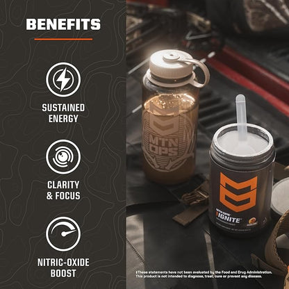 MTN OPS Ignite Energy Drink Powder, Gluten Free Nitric Oxide Supplement Drink Mix, L Arginine, L Citrulline, Caffeine & Nootropic Sugar Free Drink Mix, 45 Servings, Backcountry Blast