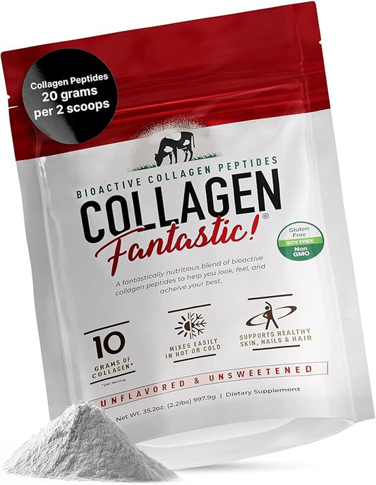 Collagen Fantastic Hydrolyzed Collagen Peptides Powder (90 Servings) - Grass Fed Bovine Collagen Protein Powder Type 1 & III for Joint, Bone & Skin Support - Gluten Free, Soy Free & Non-GMO (2.2 Lb)