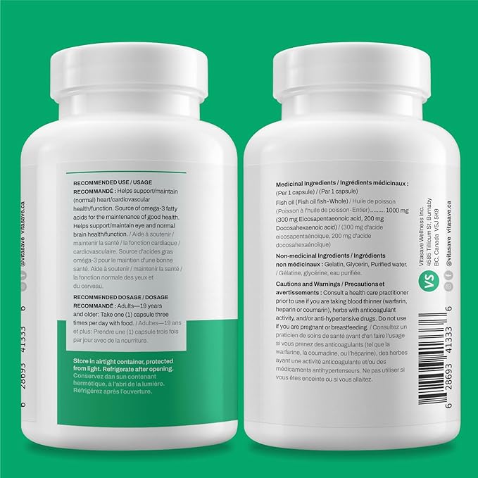 Triple Strength Fish Oil Omega 3 Supplements – High-Potency 3000mg with 900mg EPA + 600mg DHA - Burpless Fish Oil Capsules for Heart, Brain & Joint Health - Non-GMO, Gluten-Free-120 Softgels