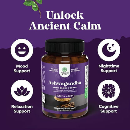 Best Ashwagandha Root Powder Capsules 1300 mg – Premium Relaxation Sleep Natural Supplement – Calming Energy Rejuvenate 100% Pure Potent Ingredients for Women and Men 30 Servings per Container