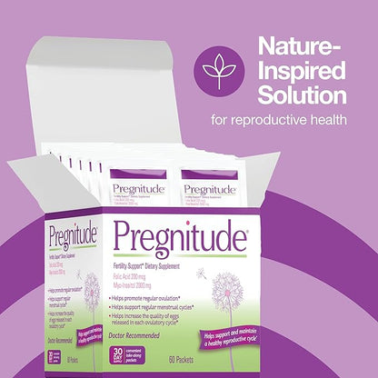 Pregnitude Reproductive Fertility Support - Helps Promote Regular Ovulation - Menstrual Cycles, and Increase Quality of Eggs - 30 Day Supply 60 Packets