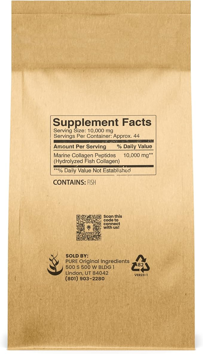 Pure Original Ingredients Marine Collagen Powder (1 lb) Natural & Unflavored, Protein Peptides, Resealable Bag