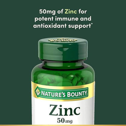 Nature’s Bounty Zinc 50mg, Immune Support & Antioxidant Supplement, Promotes Skin Health 250 Caplets