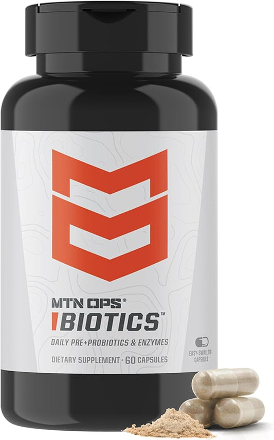 MTN OPS Biotics Daily Probiotic, Maca Root, Boswellia, Reishi Mushroom Capsules, Prebiotic with American Ginseng, 60 Capsules, 30 Servings