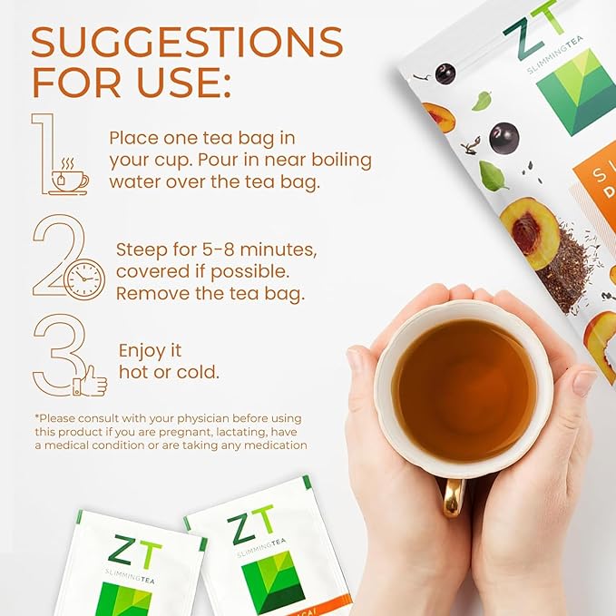 Dr. Zisman ZT Slimming - Peach and Acai Herbal Tea Blend with Ashwagandha, Rooibos and Acai - 28 Day Wellness Blend (28 Tea Bags)