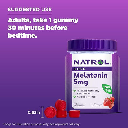 Natrol 5mg Melatonin Gummies, Sleep Support for Adults, Melatonin Supplements for Sleeping, 60 Strawberry-Flavored Gummies, 30 Day Supply (Pack of 12)