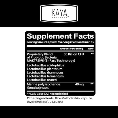 Kaya Naturals Probiotic 50 Billion CFU - Probiotics for Women, Probiotics for Men and Adults, Natural - Gut Health & Immune Support Supplement - Provides Digestive Support - 30 Vegetable Capsules