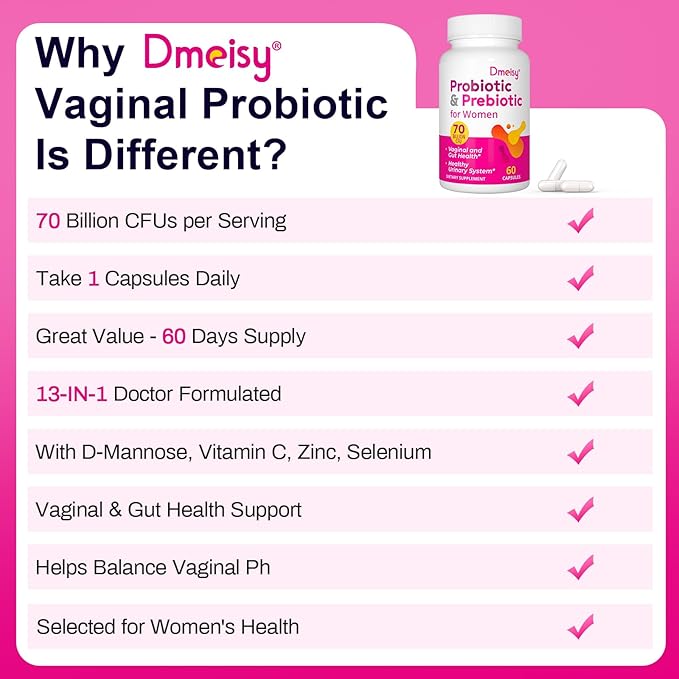 Vaginal Probiotics, 70 Billion CFU Probiotics for Women, 13-in-1 Womens Probiotic & Organic Prebiotics for Vaginal, Urinary, pH Balance, Immune, Gut & Digestive, Bloating Health - 2 Months Supply