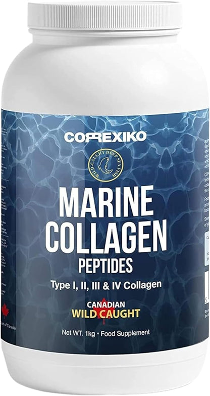 CORREXIKO Premium Marine Collagen Powder Supplement Unflavored - 10,000mg Double Hydrolyzed Collagen Peptides per Serving - Formulated for Maximum Absorption - Hair, Skin & Nails - 1kg, 100 Servings