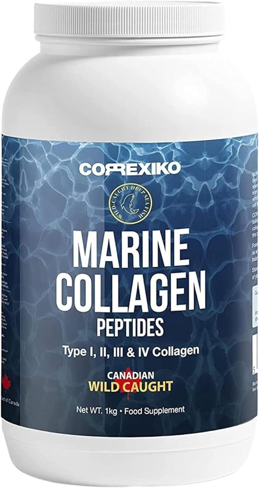 CORREXIKO Premium Marine Collagen Powder Supplement Unflavored - 10,000mg Double Hydrolyzed Collagen Peptides per Serving - Formulated for Maximum Absorption - Hair, Skin & Nails - 1kg, 100 Servings