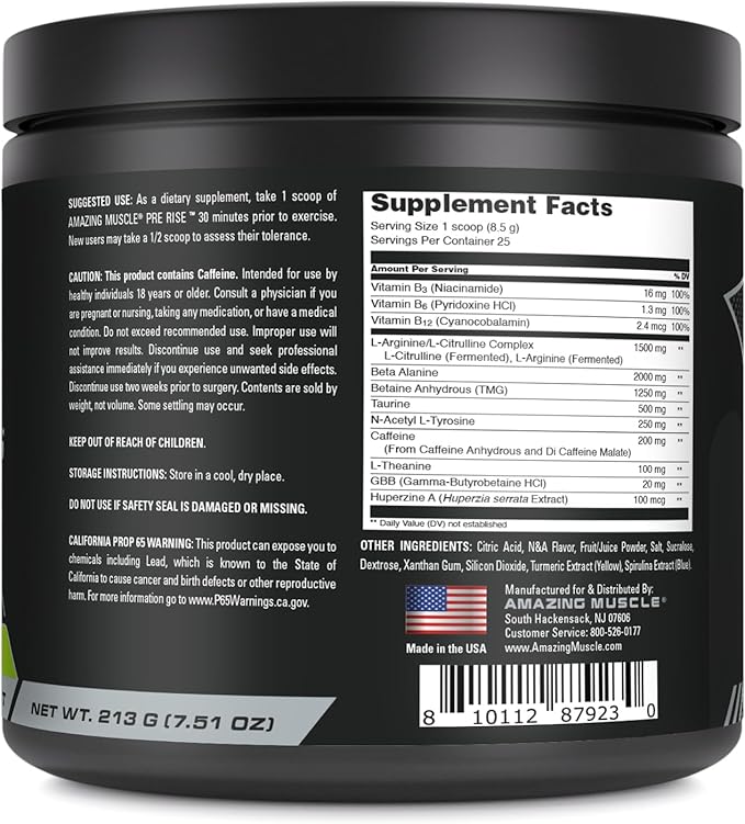 Pre Rise | Pre-Workout Powder Supplement with Caffeine & Beta-Alanine for Men & Women | 25 Servings (25 Servings, Lemon Lime)