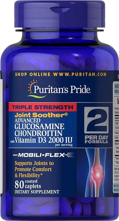 Puritan's Pride Advanced Glucosamine Chondroitin MSM With Vitamin D3 50mcg (2000 IU), Dietary Supplement for Joint Health, 80 Coated Tablets