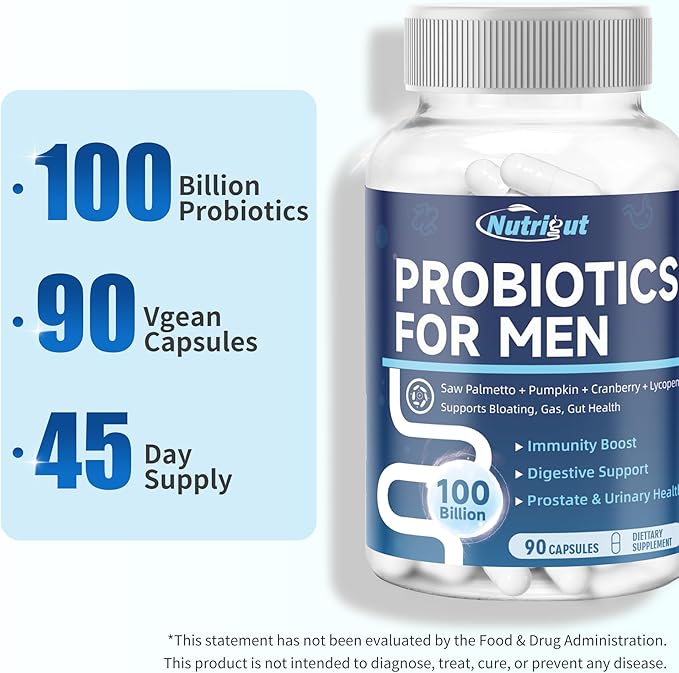 Probiotics for Men, 100 Billion CFUs with Prebiotics, Saw Palmetto Berry, Pumpkin Seed, Cranberry & Lycopene for Prostate Urinary Health, Mens Probiotic for Digestive & Immune Health 90 Capsules