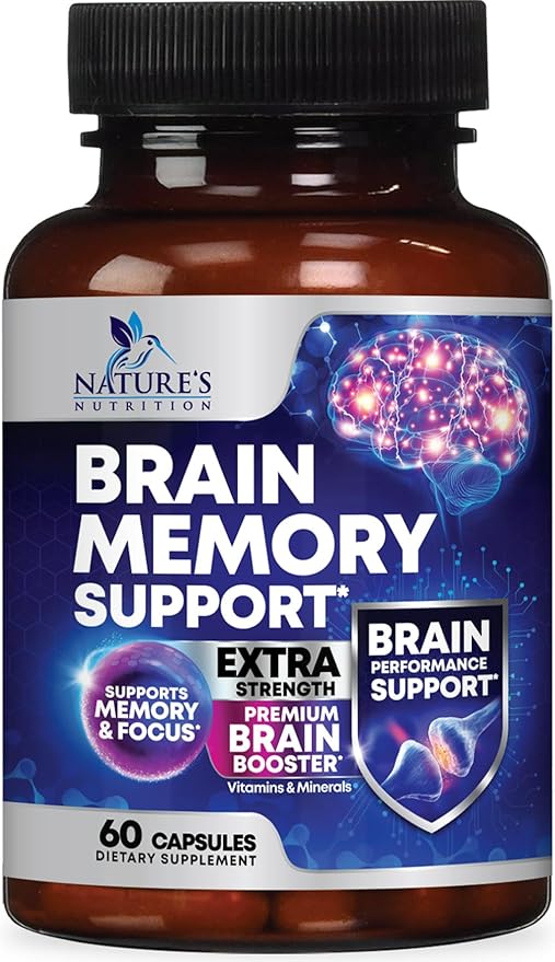Brain Supplements for Memory and Focus - 40 Nootropics & Vitamins to Support for Alertness, Clarity & Concentration, Brain Health, B6, B12, Phosphatidylserine - 60 Capsules