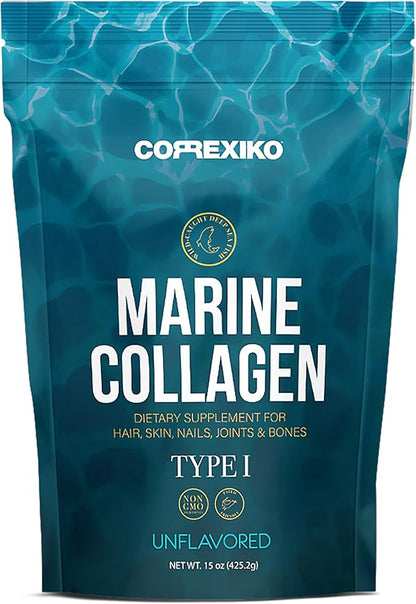 CORREXIKO Marine Collagen Powder Supplement Unflavored - 10,000mg Double Hydrolyzed Collagen Peptides per Serving - Formulated for Maximum Absorption - Hair, Skin & Nails - 15oz, 42 Servings