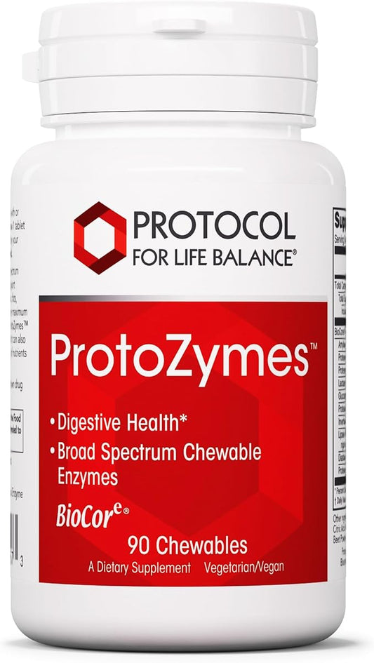PROTOCOL FOR LIFE BALANCE Protozymes - Digestive Enzymes for Nutrient Breakdown - Support Digestive Health - Aid Lactose Breakdown - Vegan & Kosher - 90 Chewables