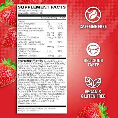 EHP Labs OxyShred Non Stimulant Pre Workout Powder - Stim Free, Caffeine Free Preworkout for Men & Women - Non Stim Preworkout - Sugar Free Energy Powder - Strawberry, 60 Servings
