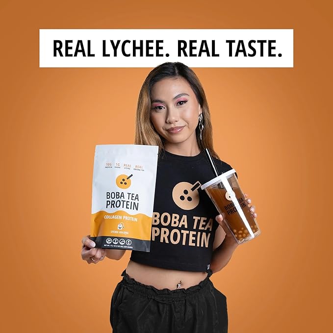 Boba Tea Protein Lychee Oolong Flavored Collagen | 30 Servings | Grass-Fed Hydrolyzed Bovine Collagen Powder for Men and Women | Promotes Hair, Nail, Skin, Bone, and Joint Health | No Added Sugar