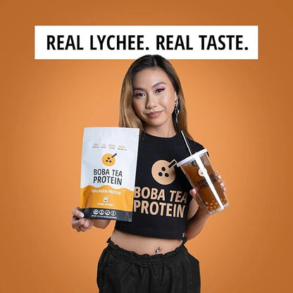 Boba Tea Protein Lychee Oolong Flavored Collagen | 30 Servings | Grass-Fed Hydrolyzed Bovine Collagen Powder for Men and Women | Promotes Hair, Nail, Skin, Bone, and Joint Health | No Added Sugar