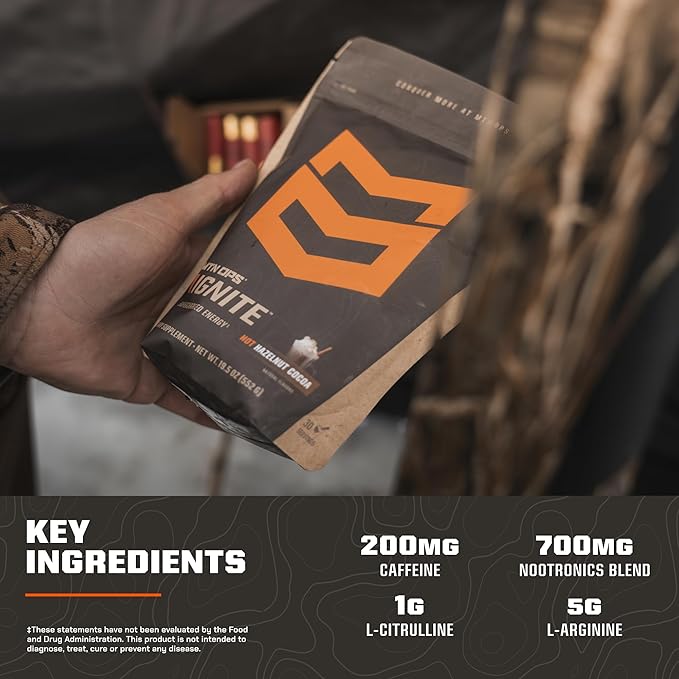MTN OPS Hot Ignite Instant Coffee Nootropic & L-Arginine L-Citrulline for Cognitive Clarity, Mental Focus & Nitric-Oxide Boost | 200mg Caffeine per Serving, 30 Servings | Salted Caramel
