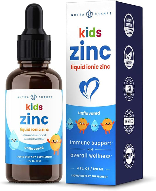 NutraChamps Liquid Zinc Drops for Kids, Ionic Zinc Drops Enhanced with Vitamin C for Children, Sugar-Free Zinc Liquid 4 oz, Vegan & Non-GMO, Tangerine, 60 Servings, 2 Month Supply