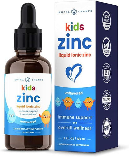 NutraChamps Liquid Zinc Drops for Kids, Ionic Zinc Drops Enhanced with Vitamin C for Children, Sugar-Free Zinc Liquid 4 oz, Vegan & Non-GMO, Tangerine, 60 Servings, 2 Month Supply