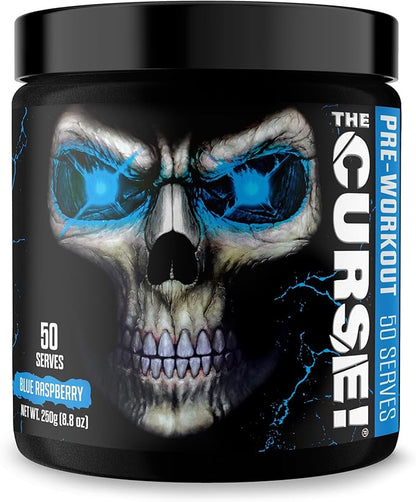 JNX SPORTS The Curse! Pre Workout Powder for Men & Women, Caffeine, Beta-Alanine, Creatine, L-Citrulline, 50 Servings, Blue Raspberry Flavor – Boost Energy, Strength & Focus