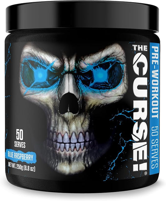 JNX SPORTS The Curse! Pre Workout Powder for Men & Women, Caffeine, Beta-Alanine, Creatine, L-Citrulline, 50 Servings, Blue Raspberry Flavor – Boost Energy, Strength & Focus