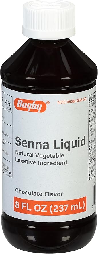 Rugby 8.8 mg Senna Liquid - Made with Natural Vegetable Laxative Sennosides - Promotes Occasional Constipation Relief - Chocolate Flavored - 8 Fl. Oz.