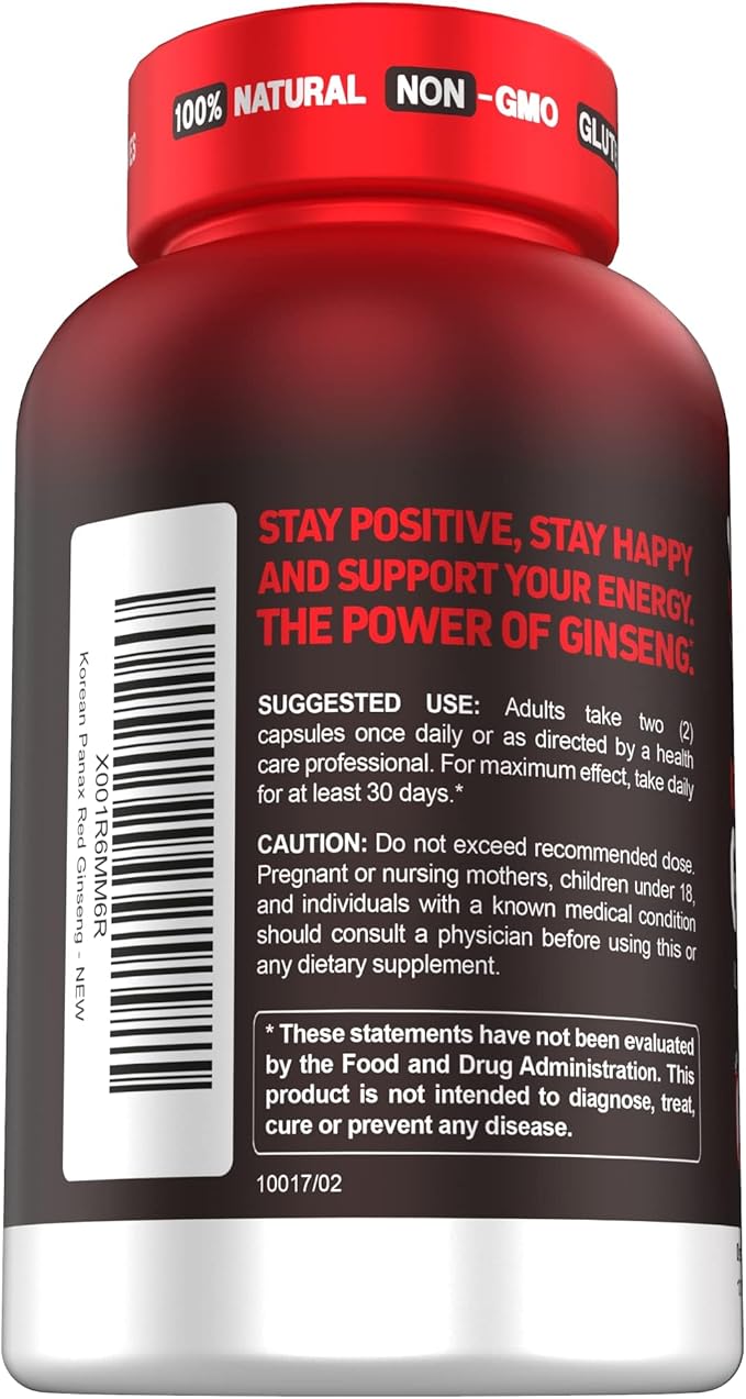 Herbtonics Korean Red Panax Ginseng 1500mg - Energy Supplement for Peak Performance, Focus & Vitality - High Potency Ginseng Root Extract - 120 Vegan Capsules