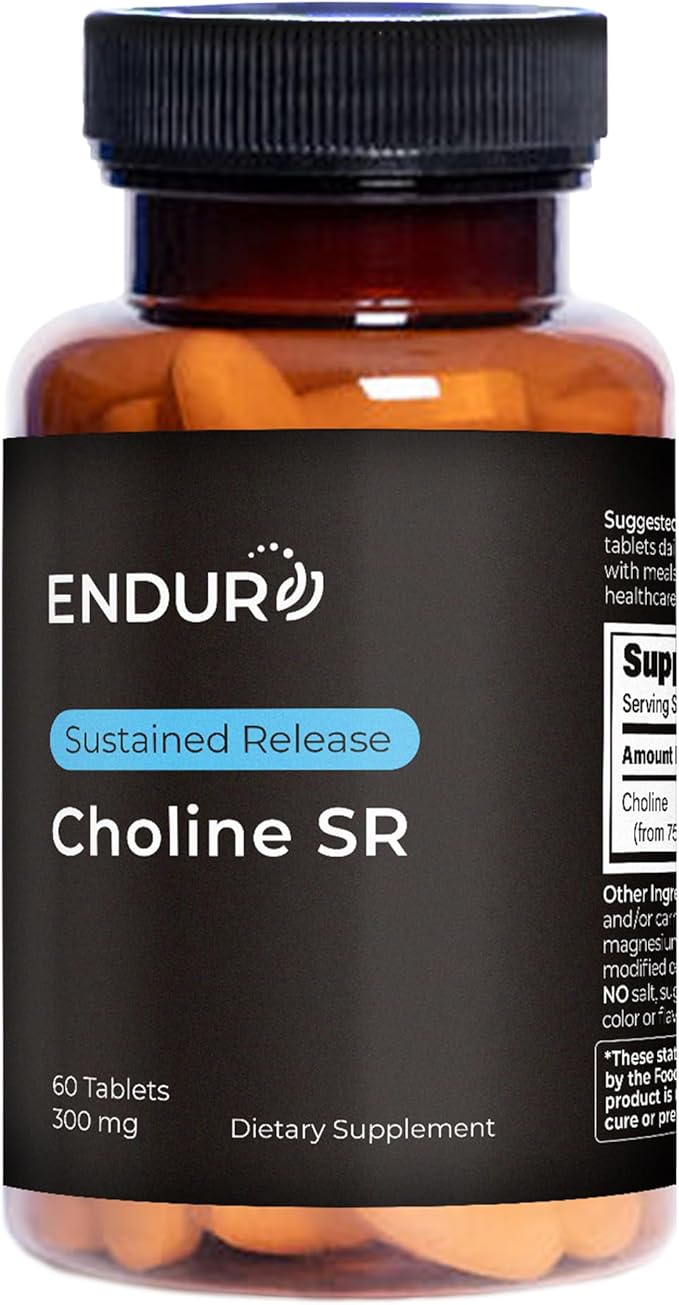 Choline Bitartrate Sustained Release - 300mg 60 Tablet - Promotes Brain Health, Mental Focus & Memory - Prenatal Supplement for Development & Growth - 100% Vegan & Non-GMO Co.