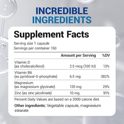 Dr. Berg Magnesium Glycinate with Vitamin D, B6 & Zinc for Stress Relief, Calm, Relaxation, & Good Sleep* - 120 mg Per Magnesium Supplement Capsule - Chelated Magnesium Glycinate - 150 Caps