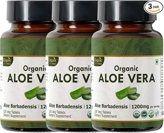 Aloe Vera 120 Tablets | Aloe Barbadensis (Aloe Vera) | USDA Organic Certified | Organic and Natural 120tab - Pack of 3