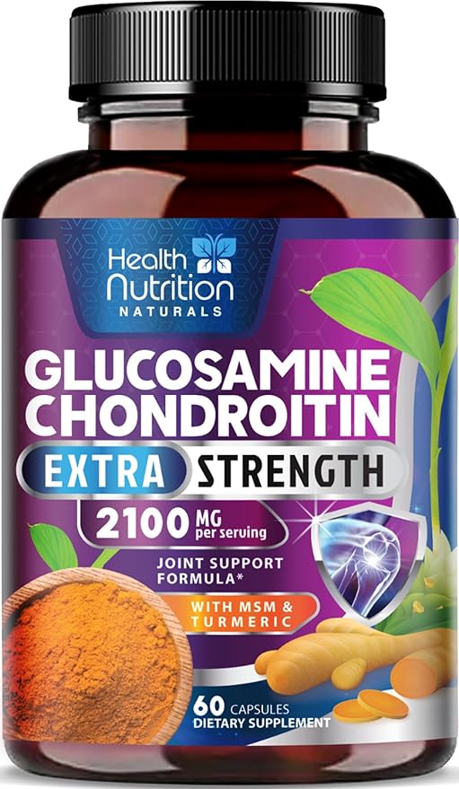 Glucosamine Chondroitin MSM Complex - 2100mg Joint Support Supplement with Turmeric & Boswellia - Quercetin for Joints, Bones, Knees & Mobility - Triple Strength Glucosamine Sulfate - 60 Capsules