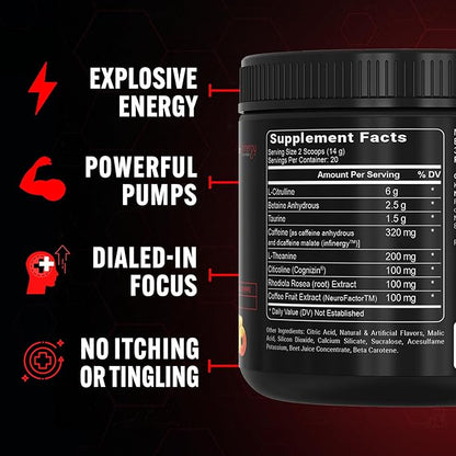 PEScience Prolific Energy Pre Workout – L Citrulline for Nitric Oxide, Rhodiola & CDP Choline Nootropic for Focus – Preworkout for Men & Women – 40 Scoops, Melon Berry Twist