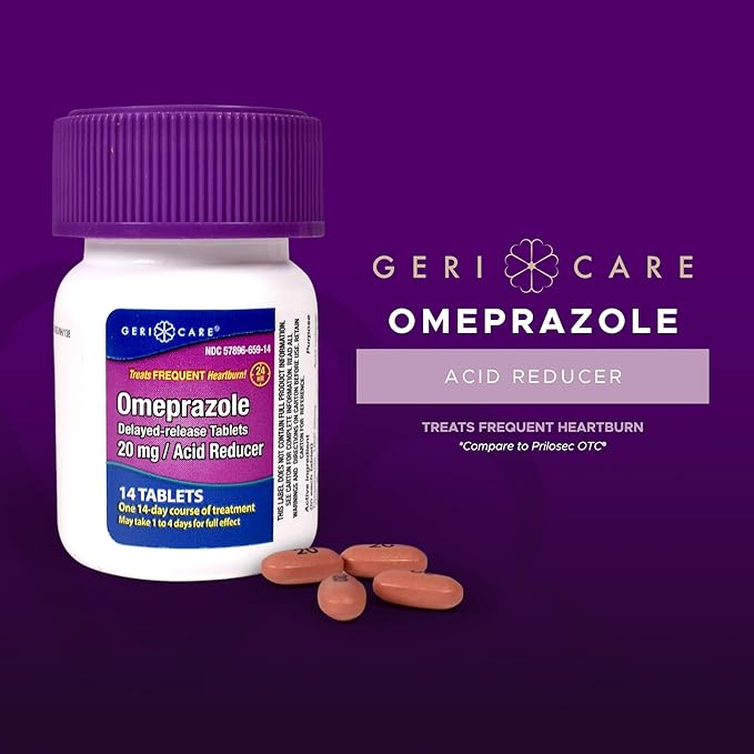GeriCare Omeprazole Delayed Release Tablets 20mg Stomach Acid Reducer Pills for 24 Hour Heartburn Relief- Acid Reflux Medicine to Treat Frequent Heartburn- Anti-Acid Relief Tablets (42 Count)