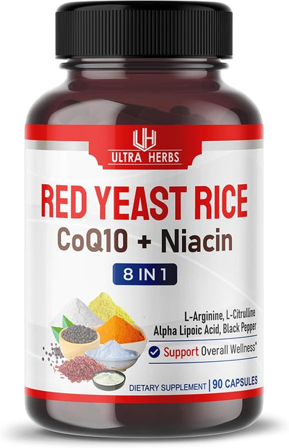 Ultra Red Yeast Rice CoQ10 - Promote Overall Health with Niacin, L-Arginine, L-Citrulline (90 Count (Pack of 1))